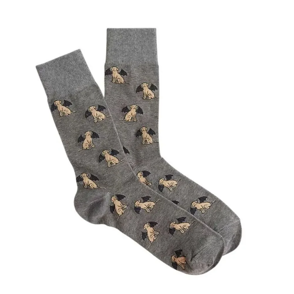 J Crew Men’s Dog Bat Costume Socks Gray Cotton Crew Novelty Halloween One Size